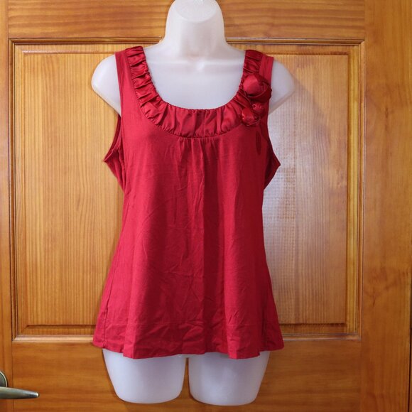 Loft Red Satin Detail Rosette Tank Top Med - Picture 1 of 9